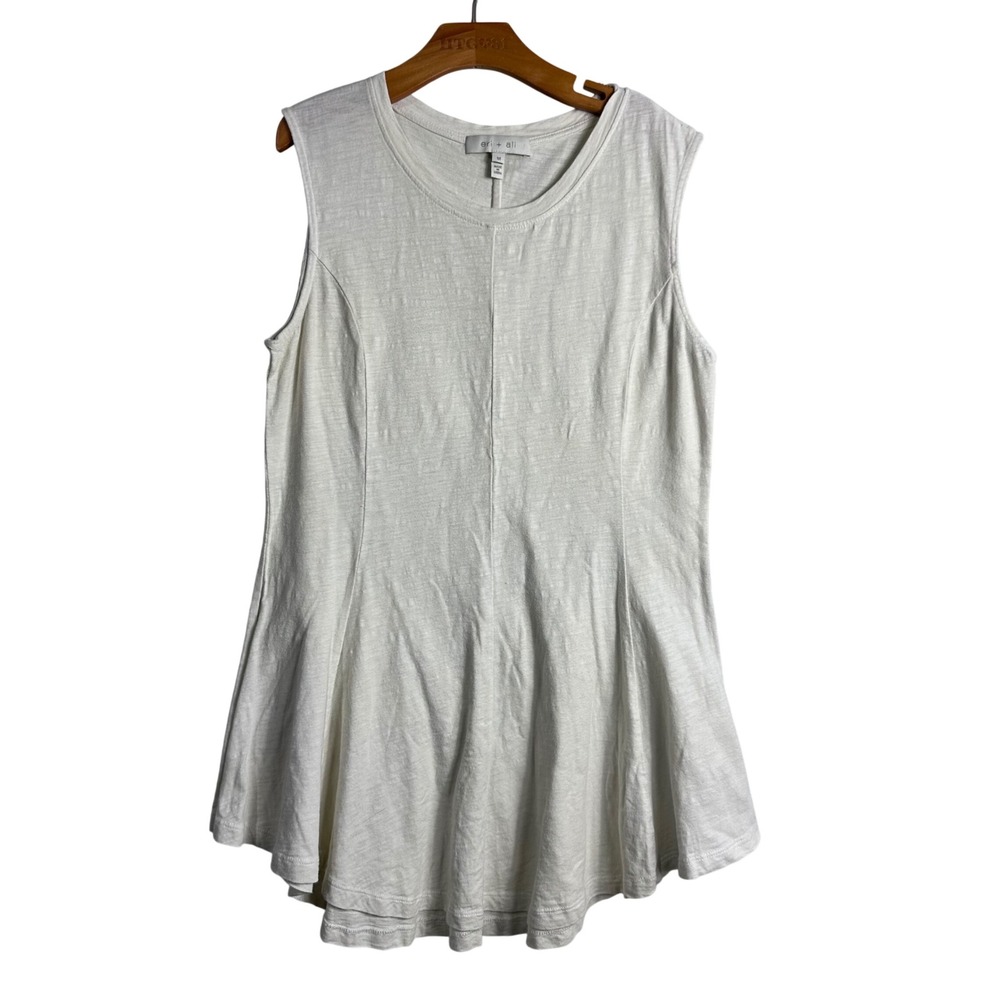 Eri + Ali Cotton Slub Fit Flare Sleeveless Top Cream White Womens M flowy whimsy